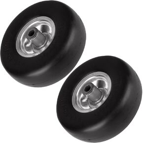 9x3.50-4" Flat Free Lawn Mower Tire and Wheel Smooth Tire with Rim for Commercial and Residential Walk-Behind Lawnmowers, Hand Trucks, Garden Carts and Trailers | 4" Centered Hub | Bore ID 3/4" (2PCS)