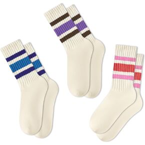 American Trends Womens Striped Socks Retro Crew Socks Women Slouchy Athletic Calf Tube Socks
