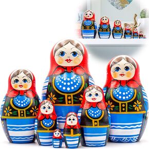 AEVVV Polish Nesting Dolls Set of 7 pcs - Matryoshka Dolls in Polish Costumes with Ornaments Made in Poland - Baboushka Nesting Dolls in Girls Polish Dress
