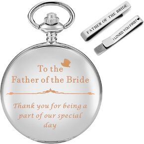 Engraved Wedding Quartz Pocket Watch Set Silver Tie Clips Wedding Keepsake Presents for Man Groom