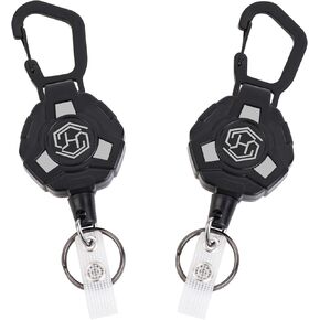 2-Pack Retractable Keychain - Heavy Duty Badge Holder, Retractable ID Badge Reel, Carabiner Badge Clip, Tactical Key Chain with 32" Steel Retractable Cord, 8.0 oz