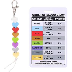 Order of Blood Draw Beads with Reference Card, Order of Blood Draw Vertical Badge Card Badge Reel Accessories Phlebotomy Essentials for Work or School RN Nurse Student Practitioner Grad Gift