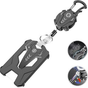Retractable Badge Holder Set, Tactical ID Card Holder with 31" Heavy Duty Retractable Badge Reel Keychain Clip, Unbreakable Sandwich Structure with Magnetic Closure, Bearing 25oz