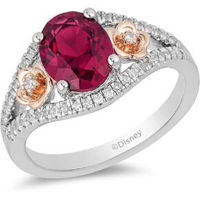 Jewelili Enchanted Disney Fine Jewelry 14K Rose Gold over Sterling Silver with 1/5 CTTW Diamond and Rhodolite Garnet Mulan Flower Ring