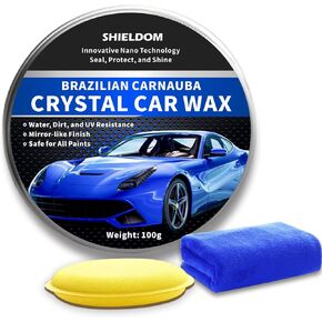 Car Wax Carnauba Waxes Paste Auto Paint Sealant High Gloss Shine Long Lasting Protection Hydrophobic Polishing for Cars, Trucks, SUVs, RVs with Microfiber Towel and Sponge Applicator 100G