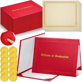 Spakon 12 Set Graduation Diploma Cover Bulk Leather Certificate Kit for Certificate 8.5" x 11" Certificate Diploma Paper with Certificate Seals Stickers for High School University(Black)