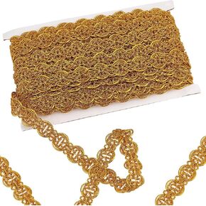 PH PandaHall 19.7 Yards Metallic Braid Lace Trim 3/4 inch Decorative Craft Lace Ribbon Polyester Gimp Braid Trim Filigree Lace Ribbon for Sewing Curtain Costume DIY Craft Clothing, Goldenrod