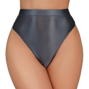 FEOYA Women Shiny Thong High Cut Rave Bottoms Glossy Oil Panties for Festival Party Clubwear
