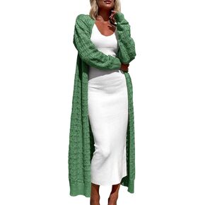ZoeAce Womens Crochet Maxi Cardigan Sweaters Open Front Knit Long Sleeve Lightweight Duster Cardigan Casual Winter Outfits