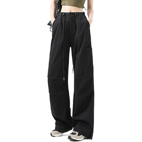 Parachute Pants for Women Y2K Wide Leg Drawstring Elastic Waist Baggy Pants Fit Cargo Flowy Pants