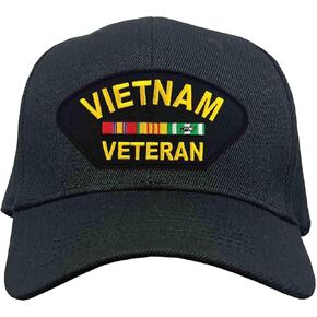 VetFriends.com US Vietnam Veteran Hat Black Adjustable Military Patch Cap with 3 Ribbons Service Ribbon, Defense Ribbon and Campaign Ribbon