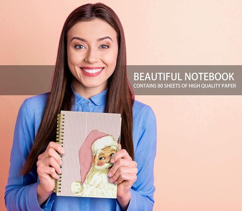 Knibeo Vintage Santa Pink Christmas Notebook - Santa Christmas Notebook, Pink Notebook, Merry Christmas Notebook, 5.5×8.3 Lined Paper Spiral Bound Notebook with 164 Pages in Kuwait