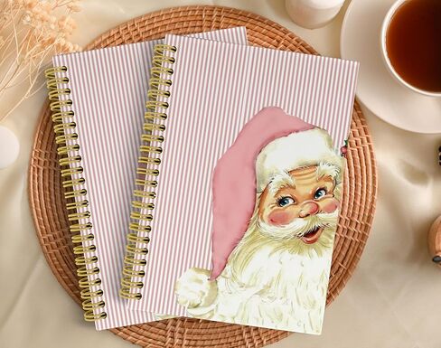 Knibeo Vintage Santa Pink Christmas Notebook - Santa Christmas Notebook, Pink Notebook, Merry Christmas Notebook, 5.5×8.3 Lined Paper Spiral Bound Notebook with 164 Pages in Kuwait