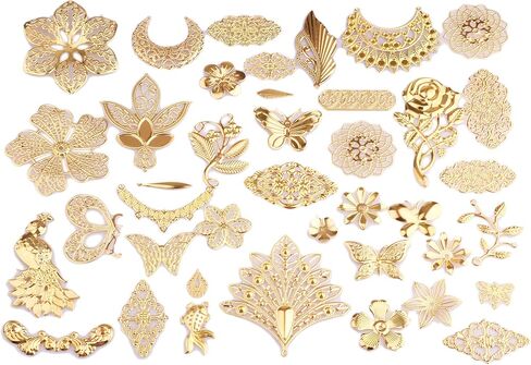 100g Antique Bronze Filigree Connectors Charms Pendants Findings Iron Metal Embellishments for DIY Hairpin Headwear Earring Jewelry Making, Nickel Free in Saudi Arabia
