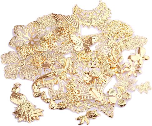 100g Antique Bronze Filigree Connectors Charms Pendants Findings Iron Metal Embellishments for DIY Hairpin Headwear Earring Jewelry Making, Nickel Free in Saudi Arabia
