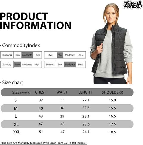 Women's Puffer Vests Full Zip Quilted Sleeveless Puffy Jacket for Womens Water-Resistant Outdoor Cozy Sport Coat S-2XL in Saudi Arabia