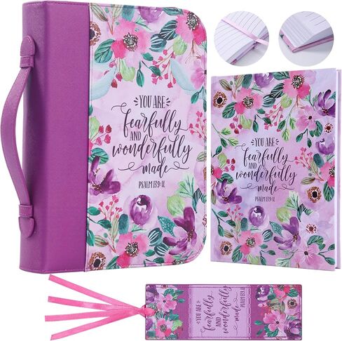 Faithful Hers Bible Covers for Women, Bible Case Set with Notebook and Bookmark, Leather Bible Cover, Bible Carrying Case for Woman Lady Bible Bag, Christmas Gift for Mother, 10.8x7.8x2 in, Purple in Kuwait