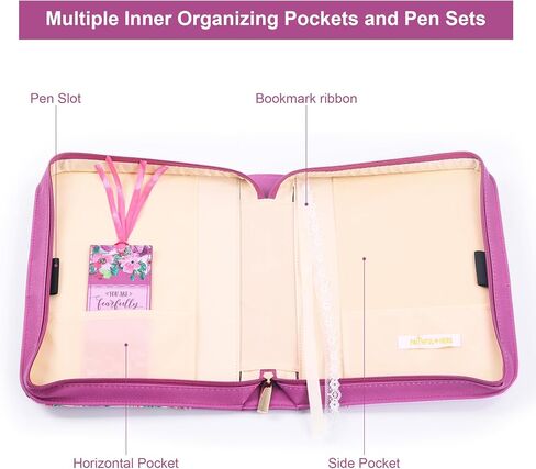 Faithful Hers Bible Covers for Women, Bible Case Set with Notebook and Bookmark, Leather Bible Cover, Bible Carrying Case for Woman Lady Bible Bag, Christmas Gift for Mother, 10.8x7.8x2 in, Purple in Kuwait