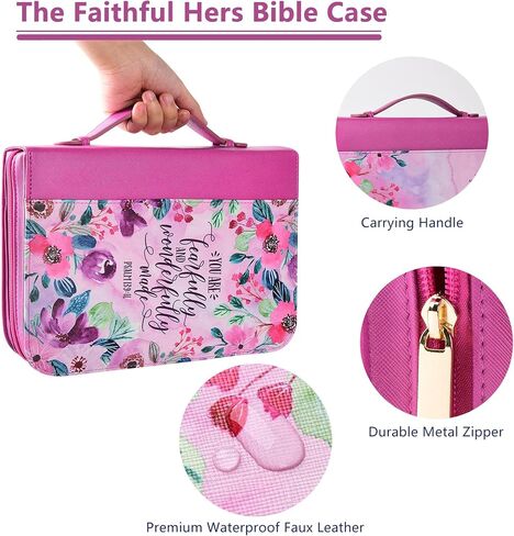 Faithful Hers Bible Covers for Women, Bible Case Set with Notebook and Bookmark, Leather Bible Cover, Bible Carrying Case for Woman Lady Bible Bag, Christmas Gift for Mother, 10.8x7.8x2 in, Purple in Kuwait