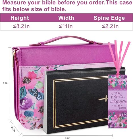 Faithful Hers Bible Covers for Women, Bible Case Set with Notebook and Bookmark, Leather Bible Cover, Bible Carrying Case for Woman Lady Bible Bag, Christmas Gift for Mother, 10.8x7.8x2 in, Purple in Kuwait