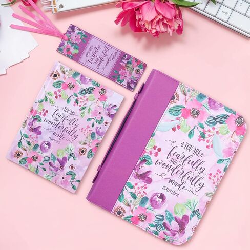 Faithful Hers Bible Covers for Women, Bible Case Set with Notebook and Bookmark, Leather Bible Cover, Bible Carrying Case for Woman Lady Bible Bag, Christmas Gift for Mother, 10.8x7.8x2 in, Purple in Kuwait