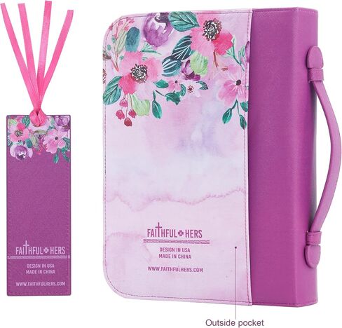 Faithful Hers Bible Covers for Women, Bible Case Set with Notebook and Bookmark, Leather Bible Cover, Bible Carrying Case for Woman Lady Bible Bag, Christmas Gift for Mother, 10.8x7.8x2 in, Purple in Kuwait