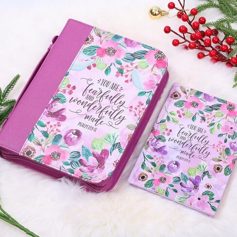 Faithful Hers Bible Covers for Women, Bible Case Set with Notebook and Bookmark, Leather Bible Cover, Bible Carrying Case for Woman Lady Bible Bag, Christmas Gift for Mother, 10.8x7.8x2 in, Purple in Kuwait