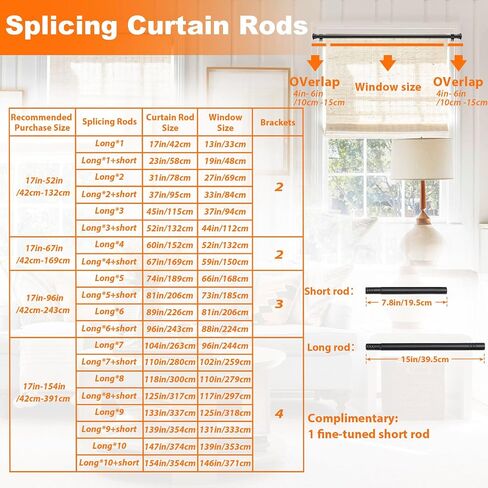 5/8 Inch Curtain Rod for Window 17 to 52 Inch, Adjustable Small Curtain Rod Set, Curtain Rod Brackets, Black in Saudi Arabia