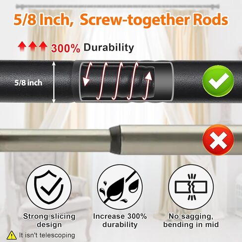 5/8 Inch Curtain Rod for Window 17 to 52 Inch, Adjustable Small Curtain Rod Set, Curtain Rod Brackets, Black in Saudi Arabia