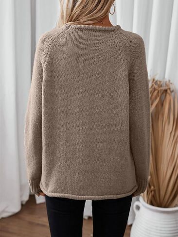Women Casual Long Sleeve Fall Sweaters Crew Neck Solid Color Soft Ribbed Knitted Curling Pullover in Kuwait