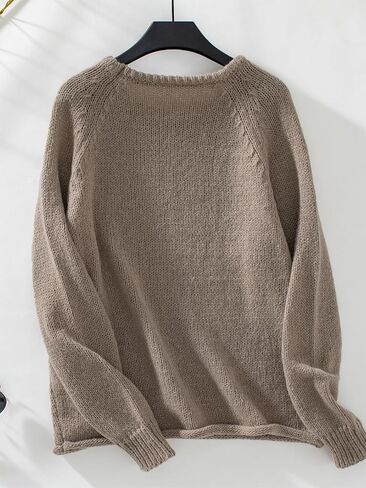 Women Casual Long Sleeve Fall Sweaters Crew Neck Solid Color Soft Ribbed Knitted Curling Pullover in Kuwait