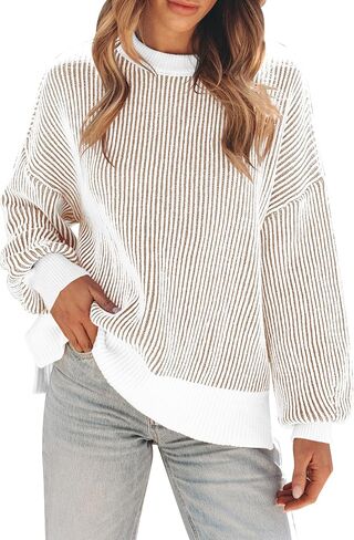 Womens Sweaters Fall 2024 Clothes Oversized Long Sleeve Colorblock Striped Knit Pullover Tops Casual Winter Trendy Outfits in Saudi Arabia