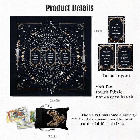 Knana Tarot Divination Cloth Altar Cloth - Tarot Card Reading Cloth Tarot Accessories Velvet Tarot Cloth with Celtic Cross Pattern - Tree in Saudi Arabia