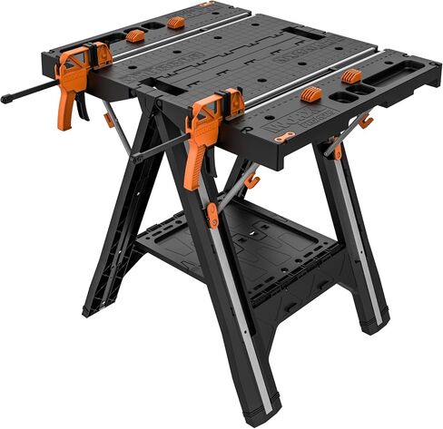 Worx Pegasus 2-in-1 Folding Work Table & Sawhorse, Easy Setup Portable Workbench, 31" W x 25" D x 32" H Lightweight Worktable with Heavy-Duty Load Capacity, WX051 - Includes 2 Clamps & 4 Clamp Dogs in Saudi Arabia