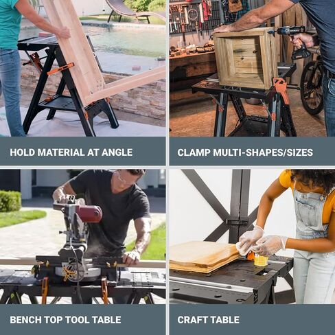 Worx Pegasus 2-in-1 Folding Work Table & Sawhorse, Easy Setup Portable Workbench, 31" W x 25" D x 32" H Lightweight Worktable with Heavy-Duty Load Capacity, WX051 - Includes 2 Clamps & 4 Clamp Dogs in Saudi Arabia