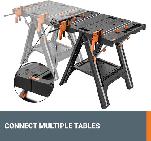 Worx Pegasus 2-in-1 Folding Work Table & Sawhorse, Easy Setup Portable Workbench, 31" W x 25" D x 32" H Lightweight Worktable with Heavy-Duty Load Capacity, WX051 - Includes 2 Clamps & 4 Clamp Dogs in Saudi Arabia