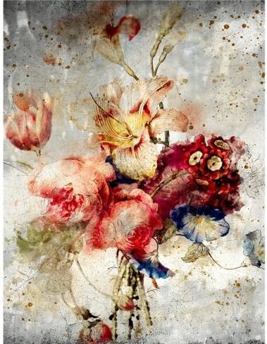 Distressed Bouquet Rice Paper, 8 x 10.5 inch (6pc) - Mulberry Paper for Decoupage Scrapbooking Cards Crafts by Craft Kreatively in Kuwait