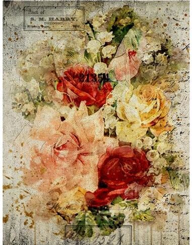 Distressed Bouquet Rice Paper, 8 x 10.5 inch (6pc) - Mulberry Paper for Decoupage Scrapbooking Cards Crafts by Craft Kreatively in Kuwait