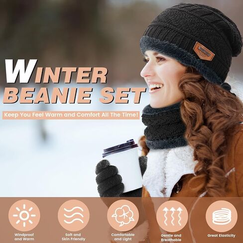 Winter Hats for Women/Men - Beanies Hats Neck Scarfs Set Warm Slouchy Beanie Snow Knit Skull Cap Gifts for Women & Men in Kuwait