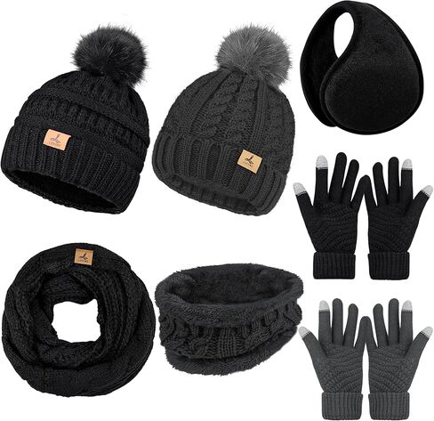 2 Set Winter Hat Scarf Gloves and Ear Warmer, Warm Knit Beanie Hat Touch Screen Gloves for Men Women in Kuwait