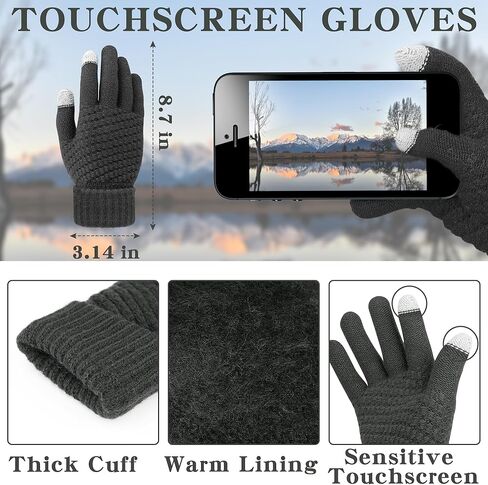 2 Set Winter Hat Scarf Gloves and Ear Warmer, Warm Knit Beanie Hat Touch Screen Gloves for Men Women in Kuwait