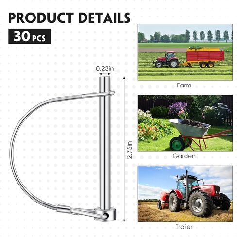 Yexiya 30 Pcs Arch PTO Shaft Locking Pin 1/4" x 2-3/4" Hitch Pin Trailer Coupler Pin Safety Coupler Pin for Farm Trailers Wagons Towing, Garden, Lawn, PTO and Hitches, Bike in Saudi Arabia