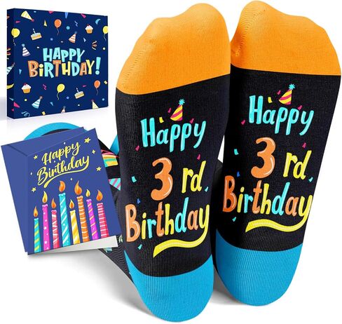 HAPPYPOP 3rd Birthday Gifts Socks Ideas - Three Year Old Gifts for Kids in Birthday Gift Box, Presents for 3 Year Olds with Greeting Card, Toddler Boy Girl Socks 3t in Saudi Arabia