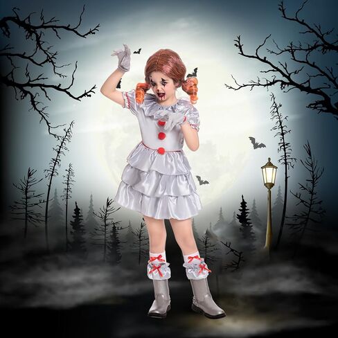 Fooecor Clown Costume for Girls Halloween Scary Clown Costume Dress Up,Clown Makeup Kit Balloons Included in Saudi Arabia