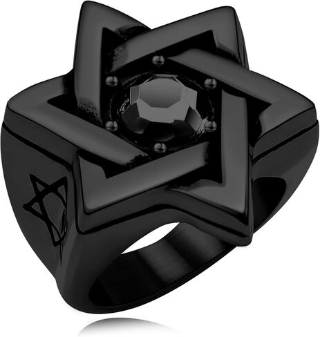 Star of David Ring for Men Women, 18K Gold/Black Stainless Steel Vintage CZ Signet Protection Amulet Rings, Size 7-14 in Kuwait