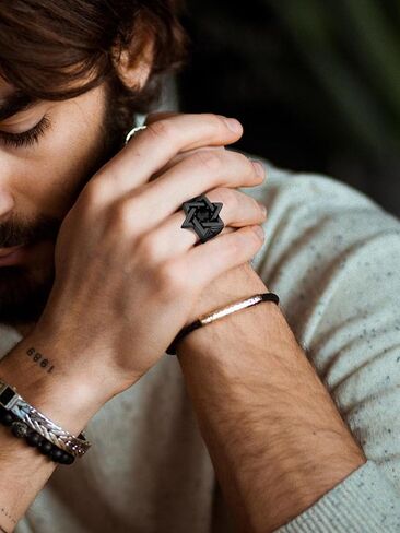 Star of David Ring for Men Women, 18K Gold/Black Stainless Steel Vintage CZ Signet Protection Amulet Rings, Size 7-14 in Kuwait