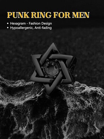 Star of David Ring for Men Women, 18K Gold/Black Stainless Steel Vintage CZ Signet Protection Amulet Rings, Size 7-14 in Kuwait