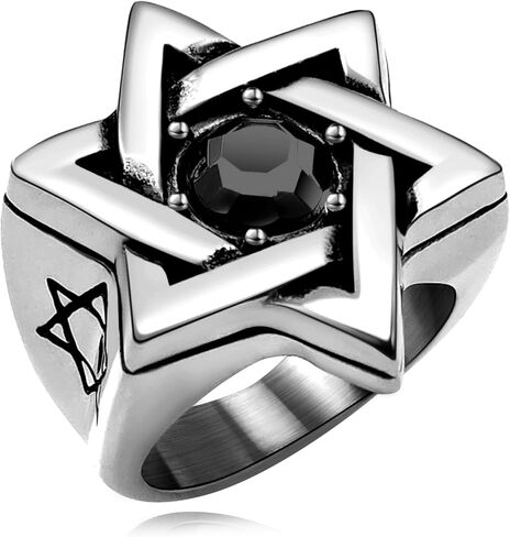 Star of David Ring for Men Women, 18K Gold/Black Stainless Steel Vintage CZ Signet Protection Amulet Rings, Size 7-14 in Kuwait