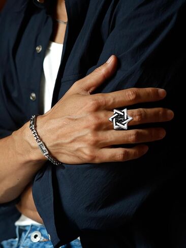 Star of David Ring for Men Women, 18K Gold/Black Stainless Steel Vintage CZ Signet Protection Amulet Rings, Size 7-14 in Kuwait