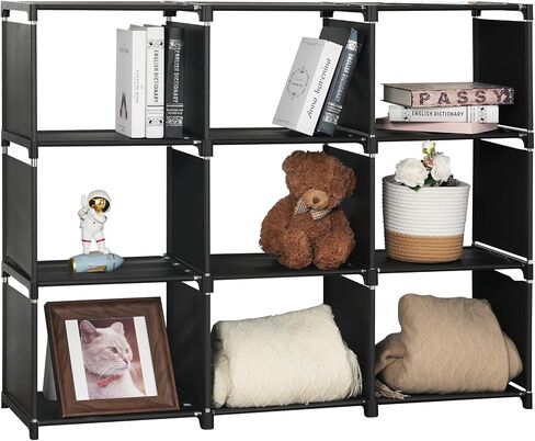 Book Shelf Assembled Storage Rack 6/9/12/15/18/20 Grid DIY Bookcase Vertical Cabinet Bookshelves Large Cube Storage Orangnizer Shelves for Bedroom, Living Room, Home Office (9-Grid Black) in Saudi Arabia